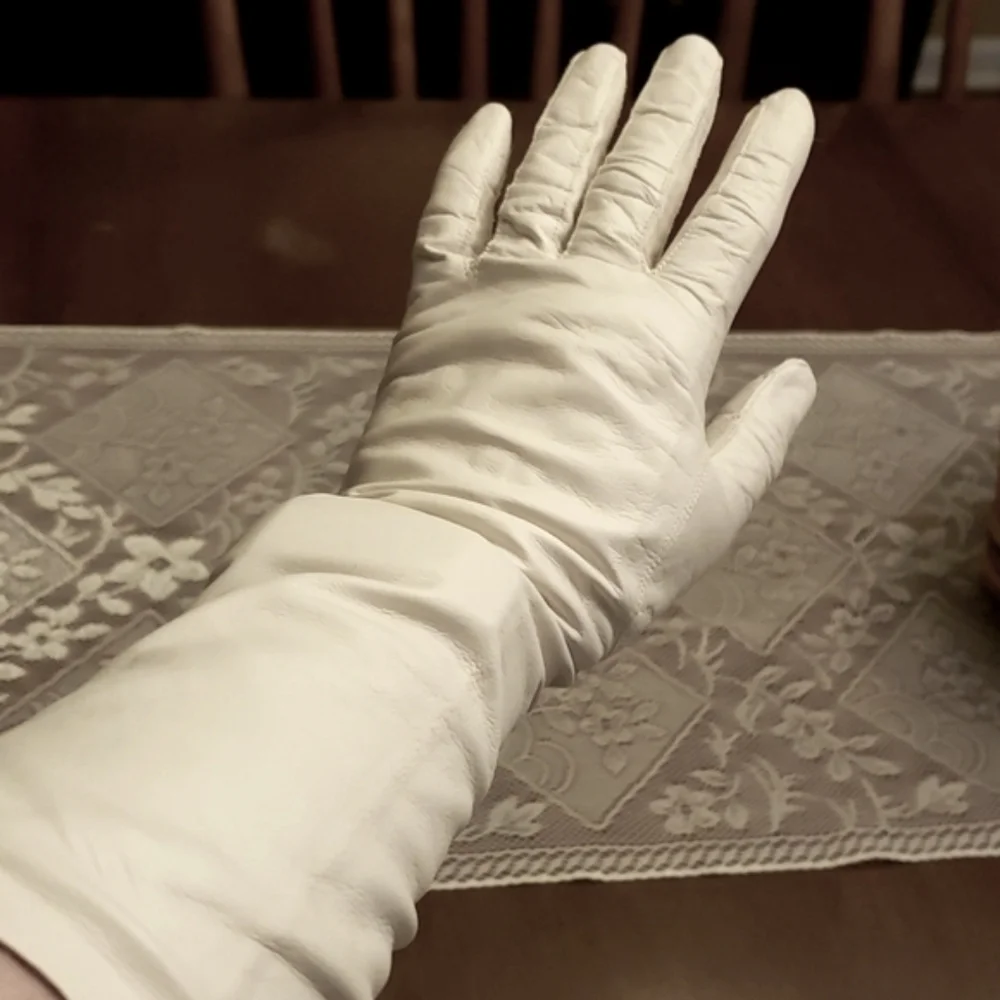 Vintage White Kid Leather Dress Driving Gloves 7